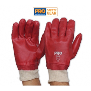 Red PVC Glove with Knitted Wrist